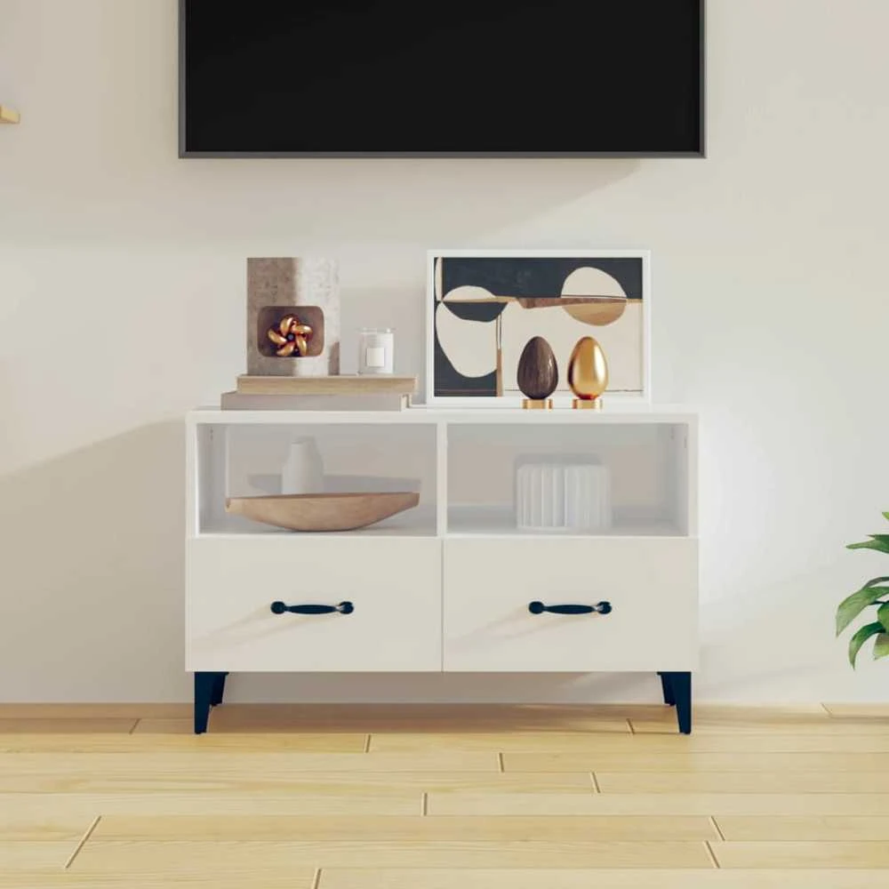 TV staliukas Televizoriaus spintelė, balta, 80x36x50cm, mediena, blizgi