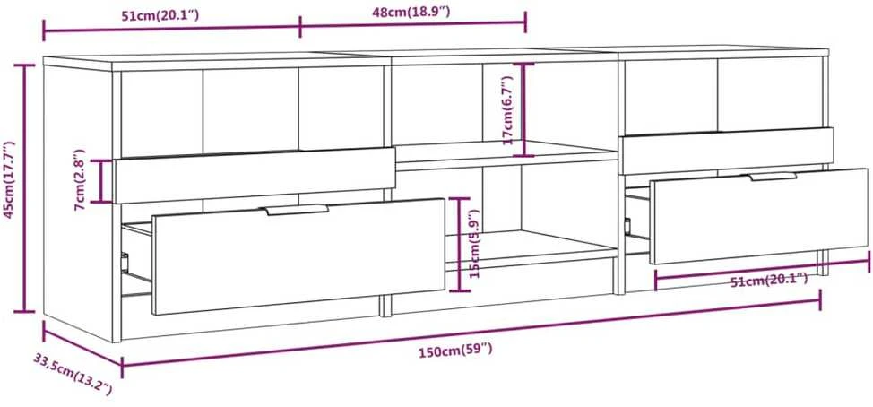TV staliukas Televizoriaus spintelė, balta, 150x33,5x45cm, apdirbta mediena