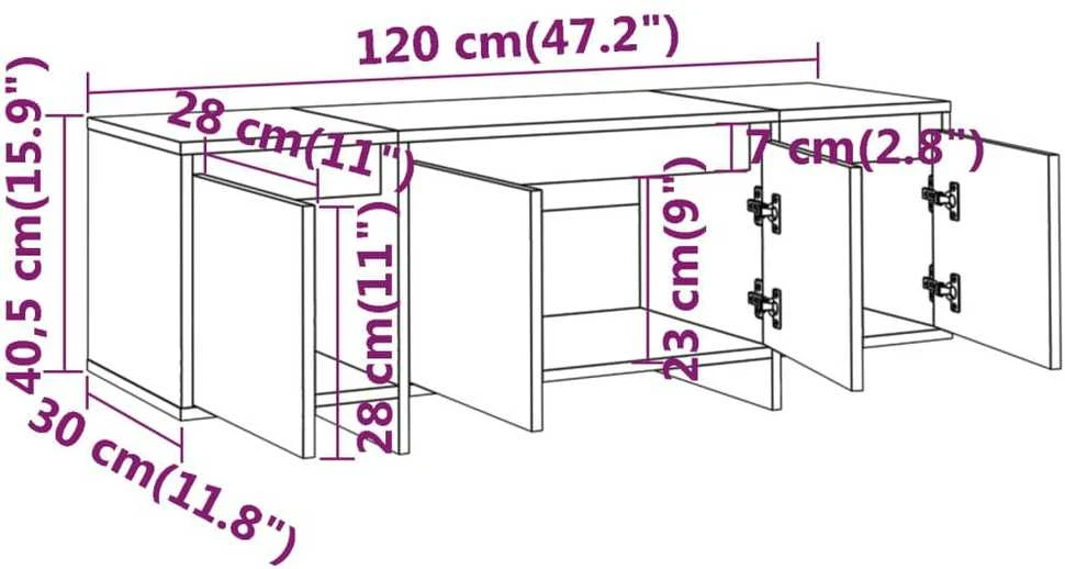 TV staliukas Televizoriaus spintelė, balta, 120x30x40,5 cm, apdirbta mediena