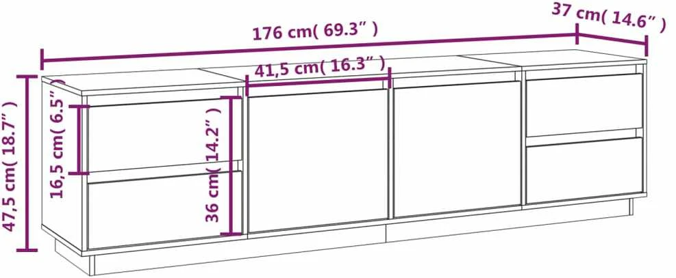 TV staliukas Televizoriaus spintelė, balta, 176x37x47,5cm, pušies masyvas