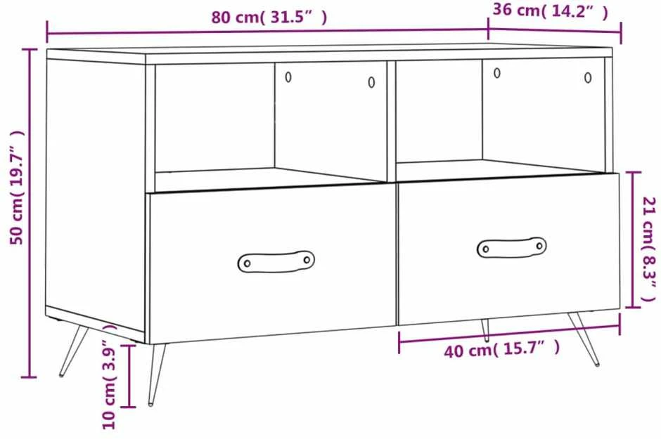 TV staliukas Televizoriaus spintelė, balta, 80x36x50cm, mediena, blizgi