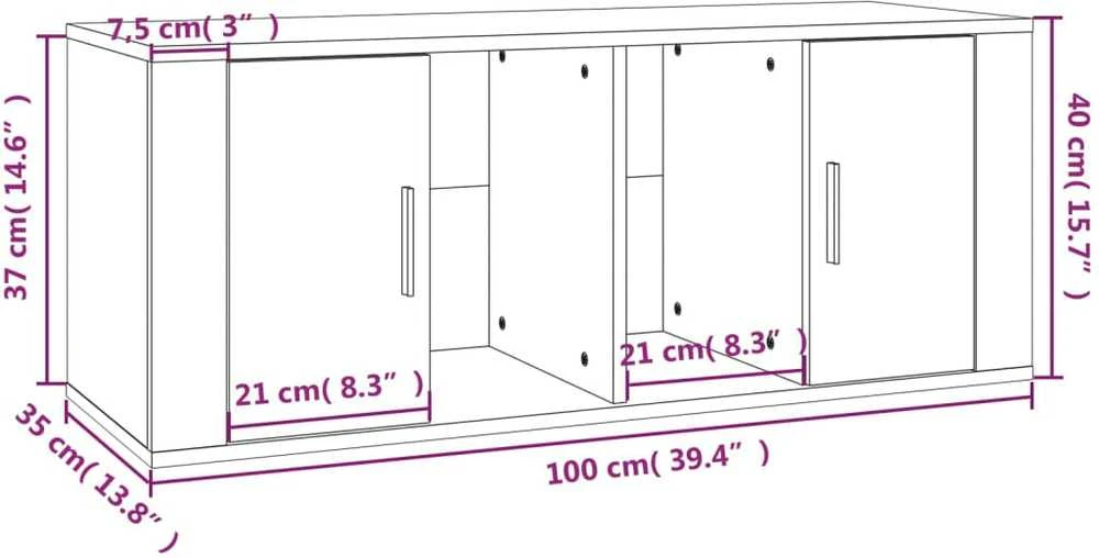 TV staliukas Televizoriaus spintelė, balta, 100x35x40cm, mediena, blizgi