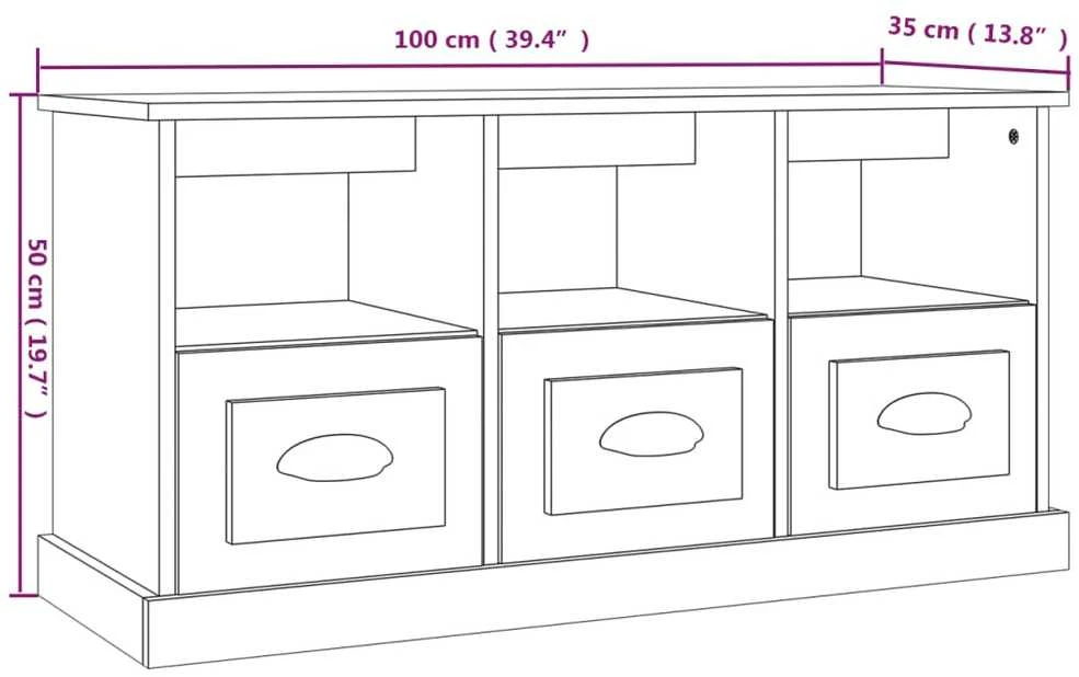 TV staliukas Televizoriaus spintelė, balta, 100x35x50cm, mediena, blizgi