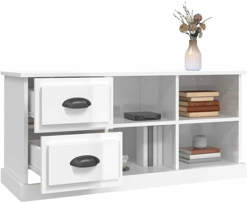 TV staliukas Televizoriaus spintelė, balta, 102x35,5x47,5cm, mediena, blizgi