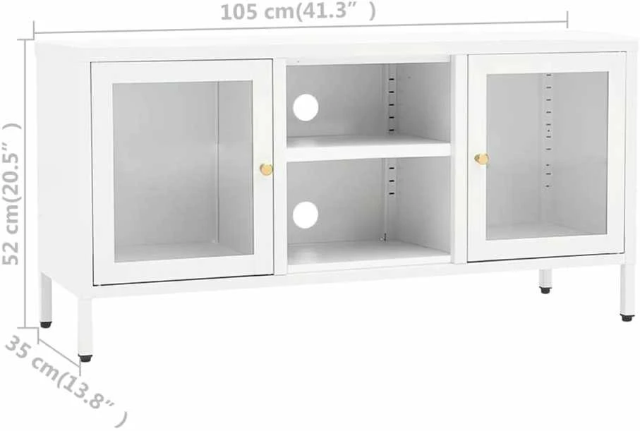 TV staliukas Televizoriaus spintelė, balta, 105x35x52cm, plienas ir stiklas