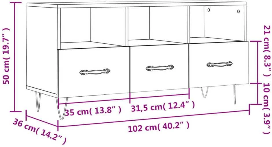 TV staliukas Televizoriaus spintelė, betono pilka, 102x36x50cm, mediena