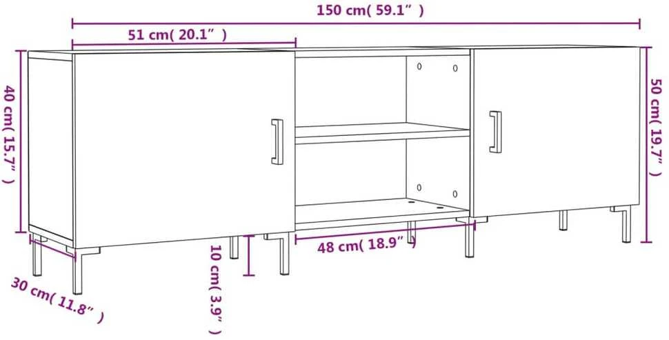 TV staliukas Televizoriaus spintelė, betono pilka, 150x30x50cm, mediena