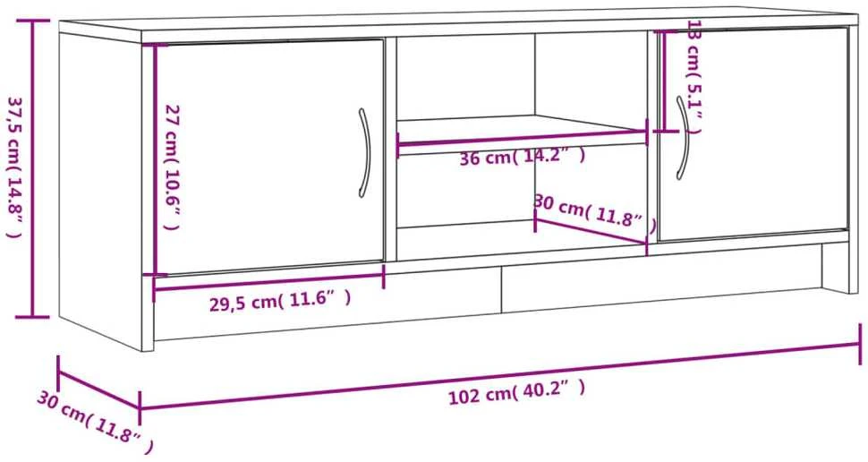 TV staliukas Televizoriaus spintelė, dūminio ąžuolo, 102x30x37,5cm, mediena