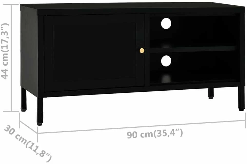 TV staliukas Televizoriaus spintelė, juoda, 90x30x44cm, plienas ir stiklas