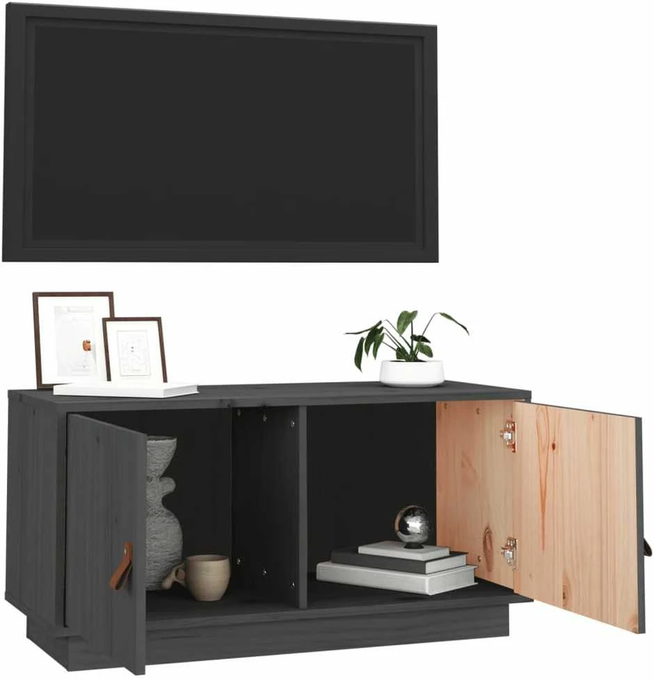 TV staliukas Televizoriaus spintelė, pilka, 80x34x40cm, pušies masyvas