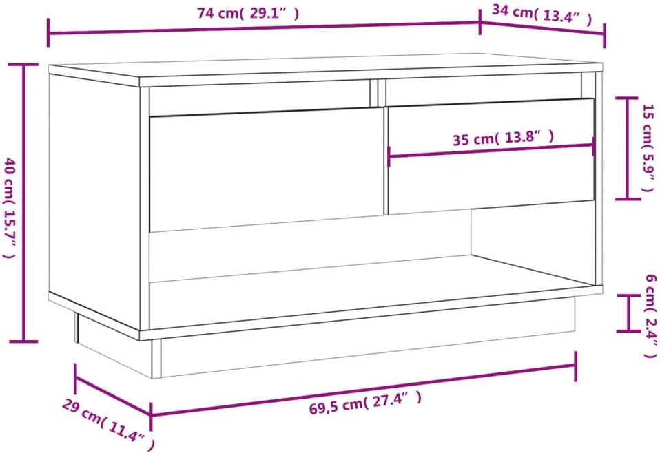 TV staliukas Televizoriaus spintelė, pilka, 74x34x40cm, pušies masyvas