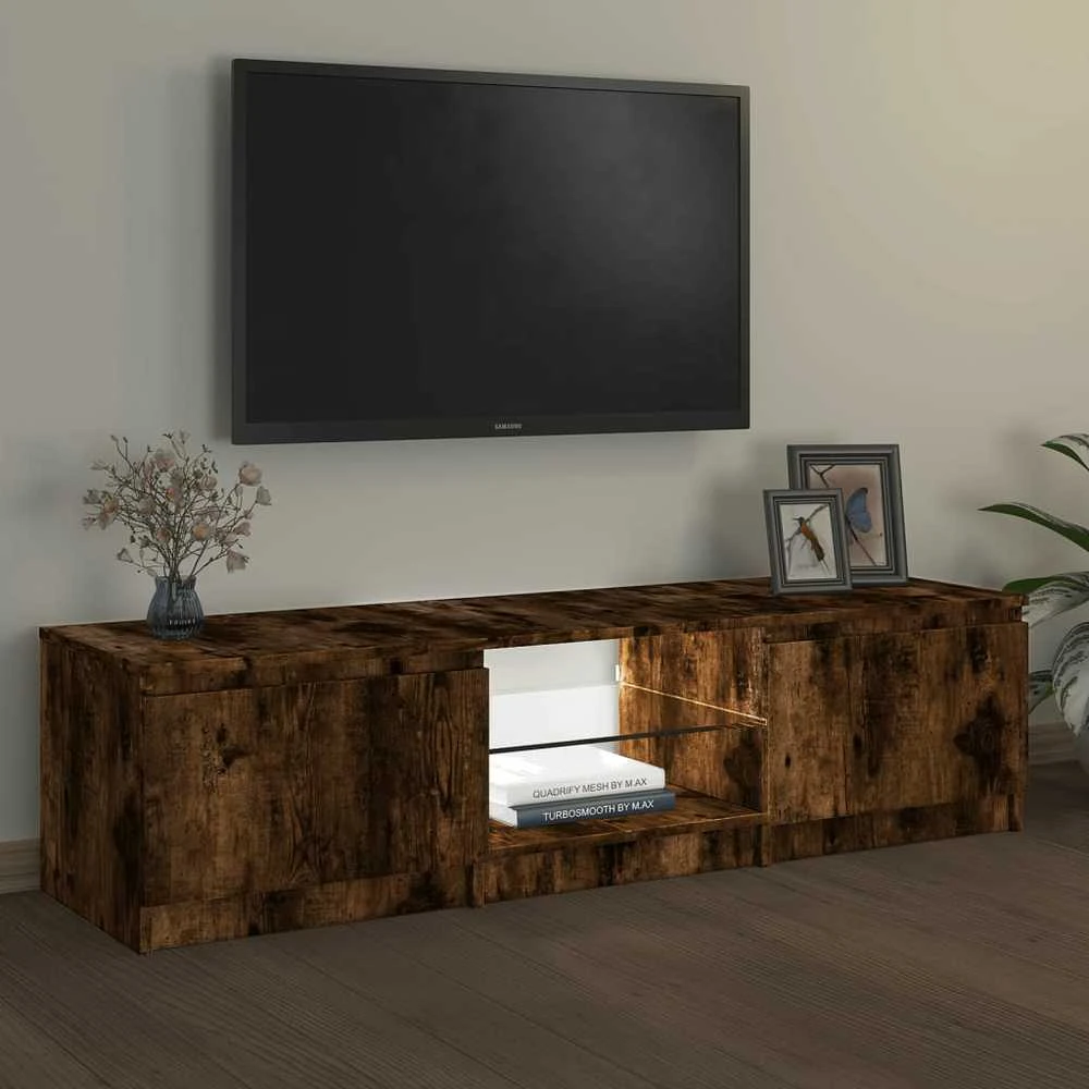 TV staliukas Televizoriaus spintelė su LED, dūminio ąžuolo, 140x40x35,5cm