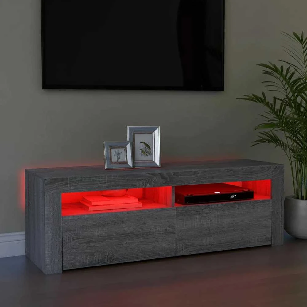 TV staliukas Televizoriaus spintelė su LED, pilka ąžuolo, 120x35x40cm