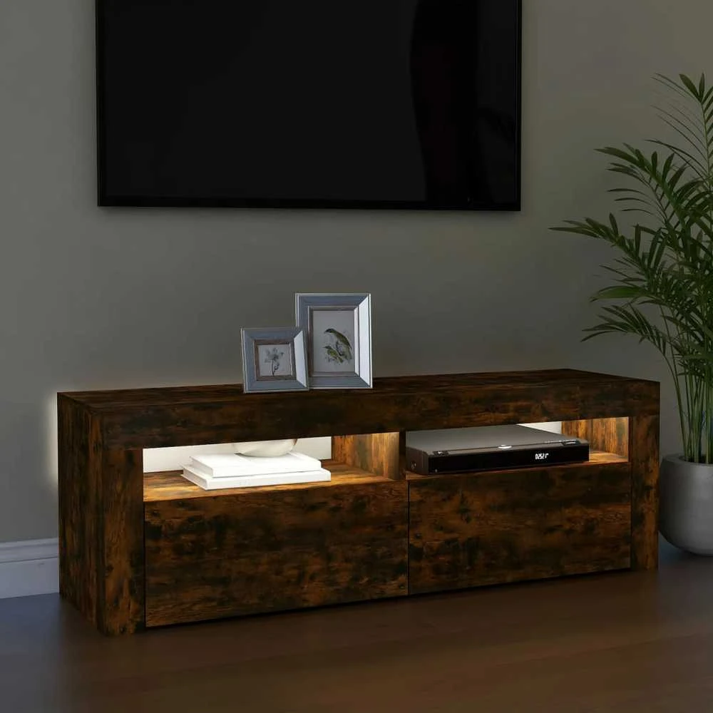 TV staliukas Televizoriaus spintelė su LED, dūminio ąžuolo, 120x35x40cm