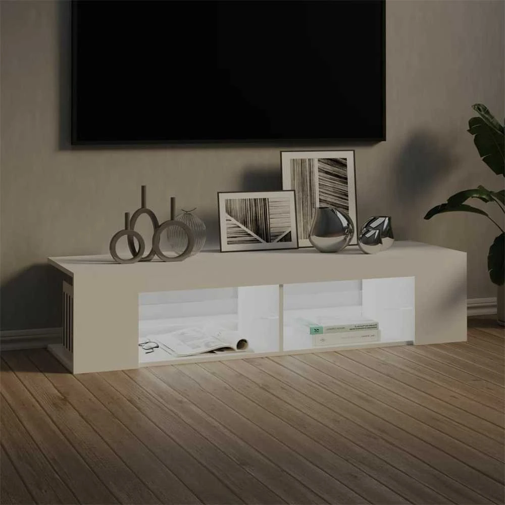 TV staliukas Televizoriaus spintelė su LED apšvietimu, balta, 135x39x30cm