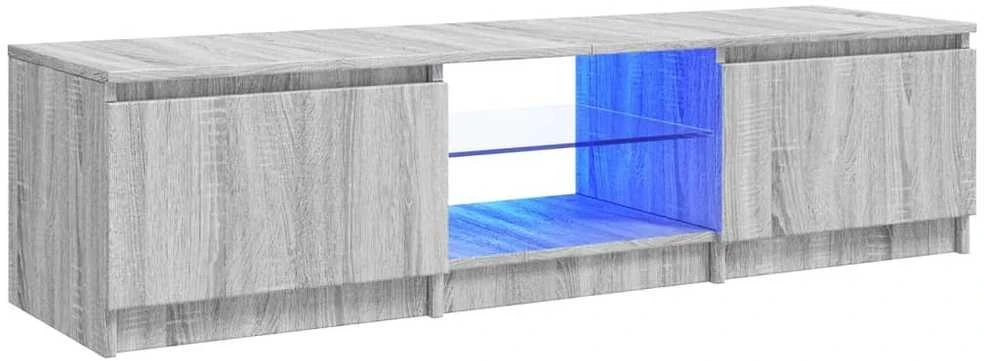 TV staliukas Televizoriaus spintelė su LED, pilka ąžuolo, 140x40x35,5cm