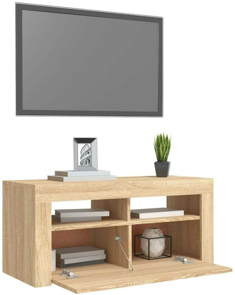 TV staliukas Televizoriaus spintelė su LED apšvietimu, ąžuolo, 90x35x40cm