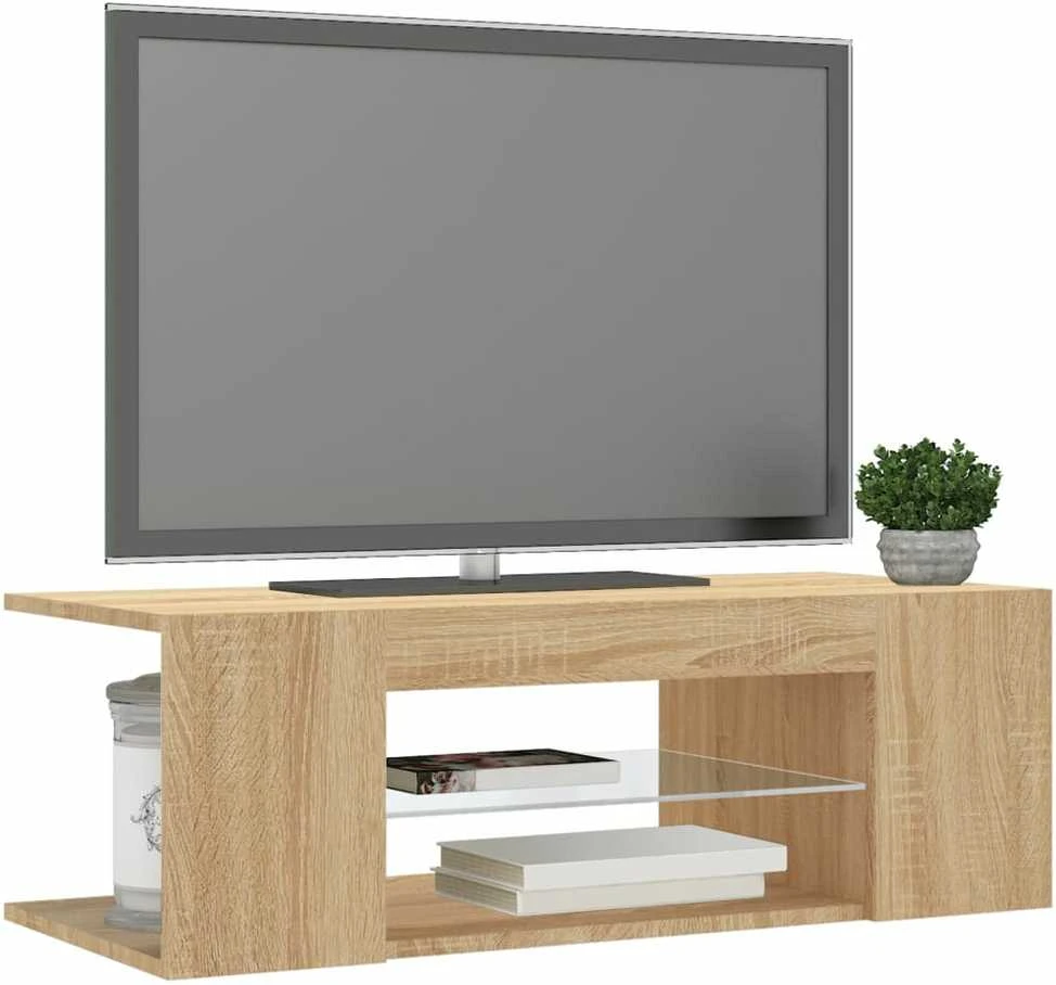 TV staliukas Televizoriaus spintelė su LED apšvietimu, ąžuolo, 90x39x30cm