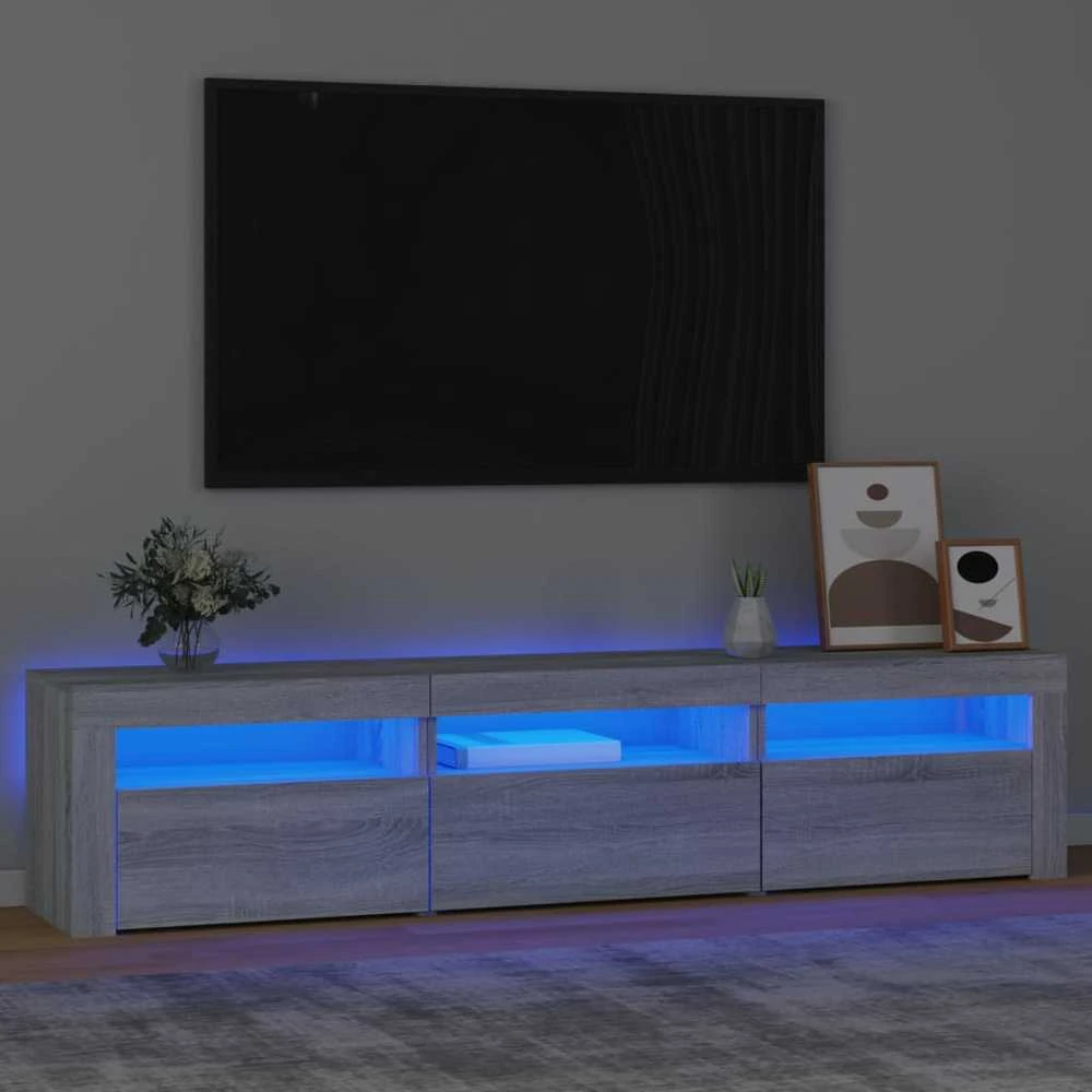 TV staliukas Televizoriaus spintelė su LED, pilka ąžuolo, 180x35x40cm