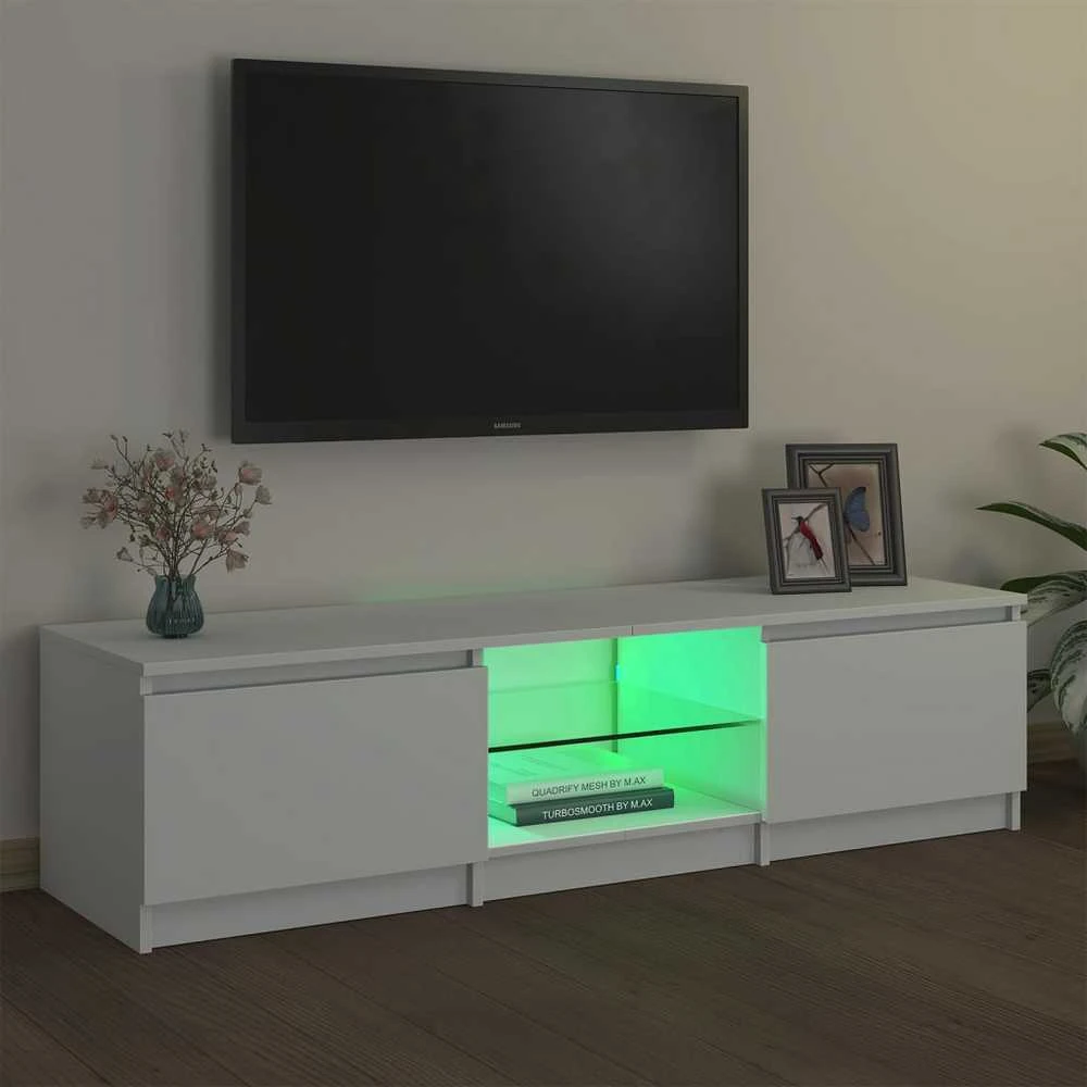 TV staliukas Televizoriaus spintelė su LED apšvietimu, balta, 140x40x35,5cm