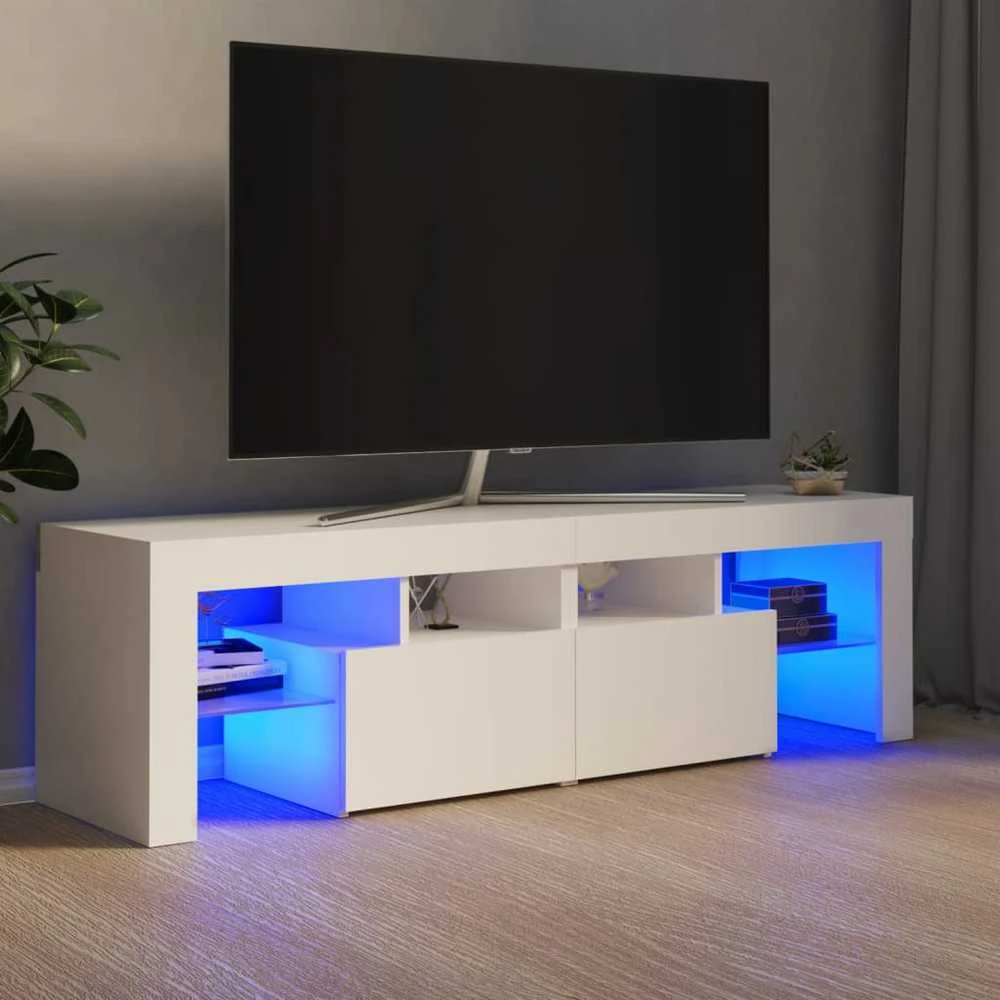 TV staliukas Televizoriaus spintelė su LED apšvietimu, balta, 140x36,5x40cm