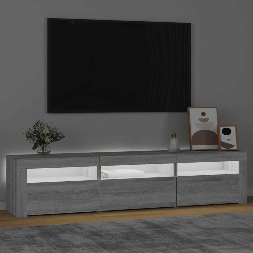 TV staliukas Televizoriaus spintelė su LED, pilka ąžuolo, 180x35x40cm