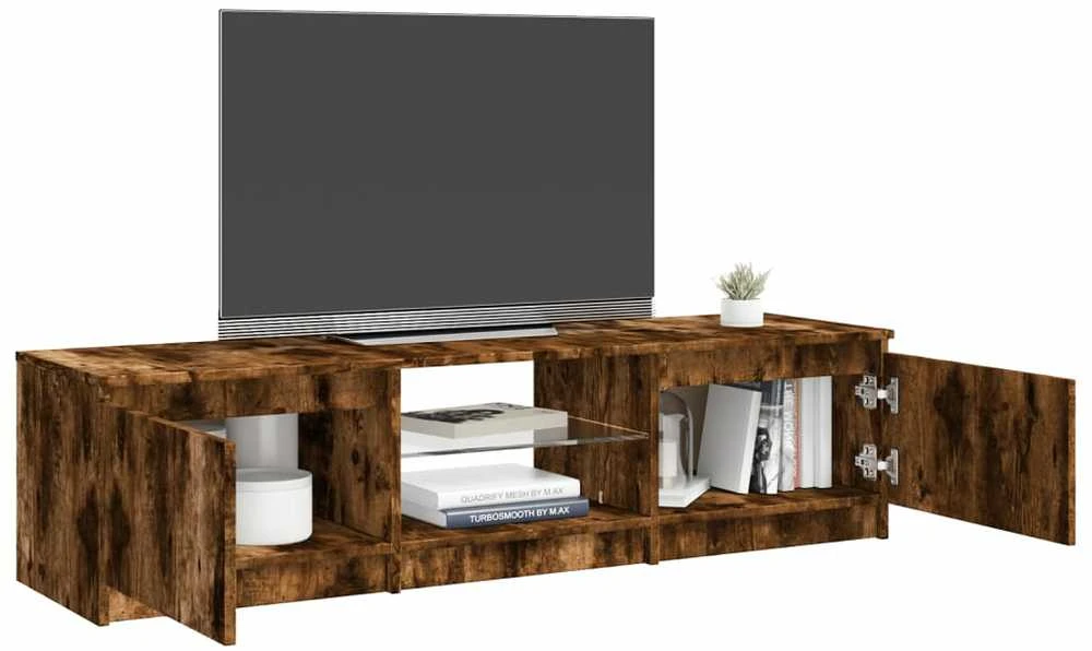 TV staliukas Televizoriaus spintelė su LED, dūminio ąžuolo, 140x40x35,5cm