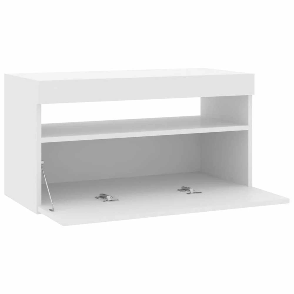 TV staliukas Televizoriaus spintelė su LED, balta, 75x35x40cm, blizgi