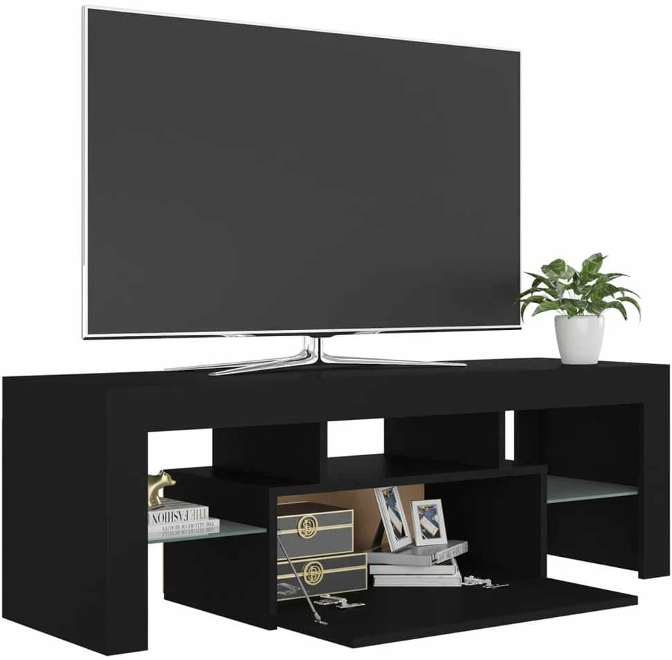 TV staliukas Televizoriaus spintelė su LED apšvietimu, juoda, 120x35x40cm