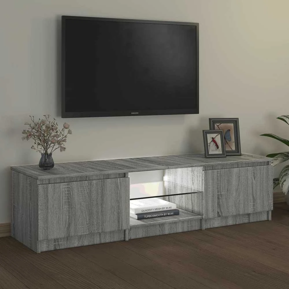 TV staliukas Televizoriaus spintelė su LED, pilka ąžuolo, 140x40x35,5cm