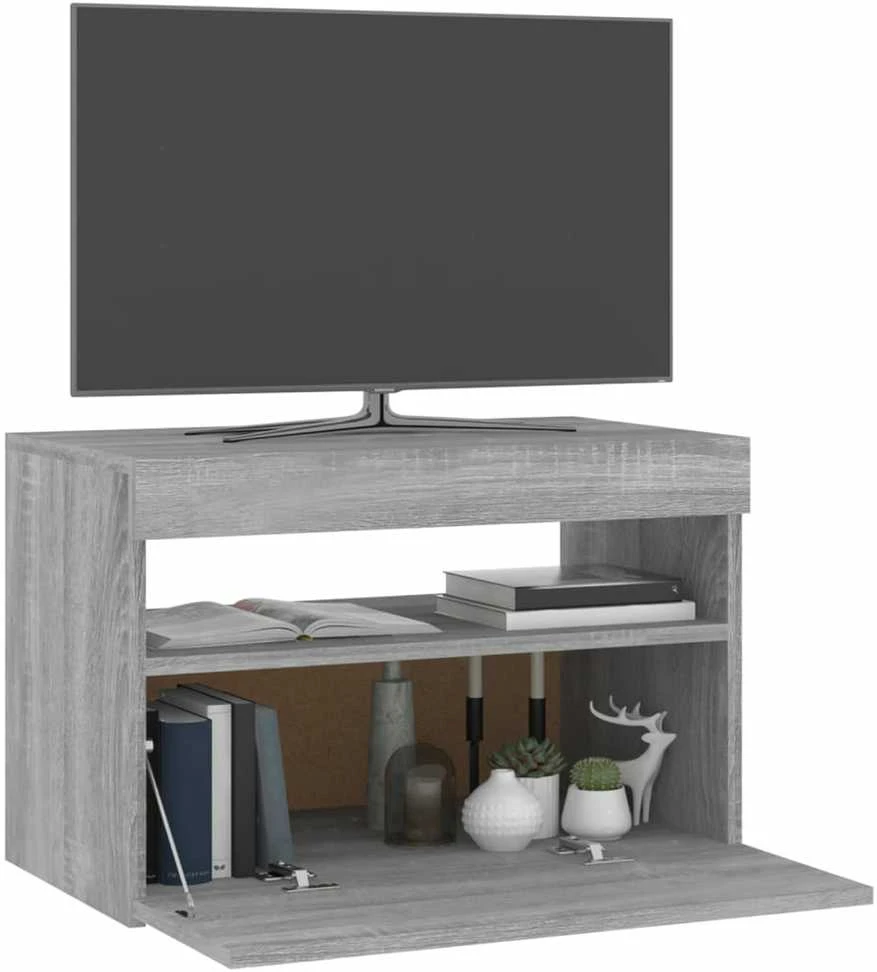 Televizoriaus spintelė su LED, pilka ąžuolo, 60x35x40cm