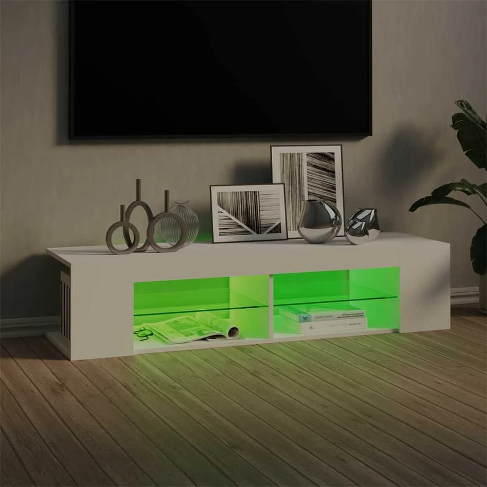 TV staliukas Televizoriaus spintelė su LED apšvietimu, balta, 135x39x30cm