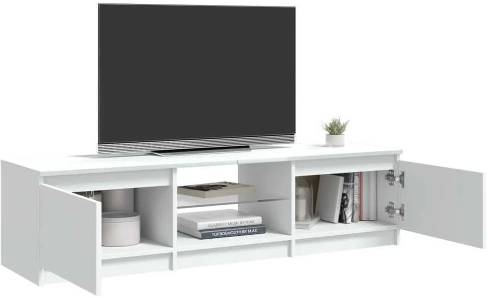 TV staliukas Televizoriaus spintelė su LED apšvietimu, balta, 140x40x35,5cm
