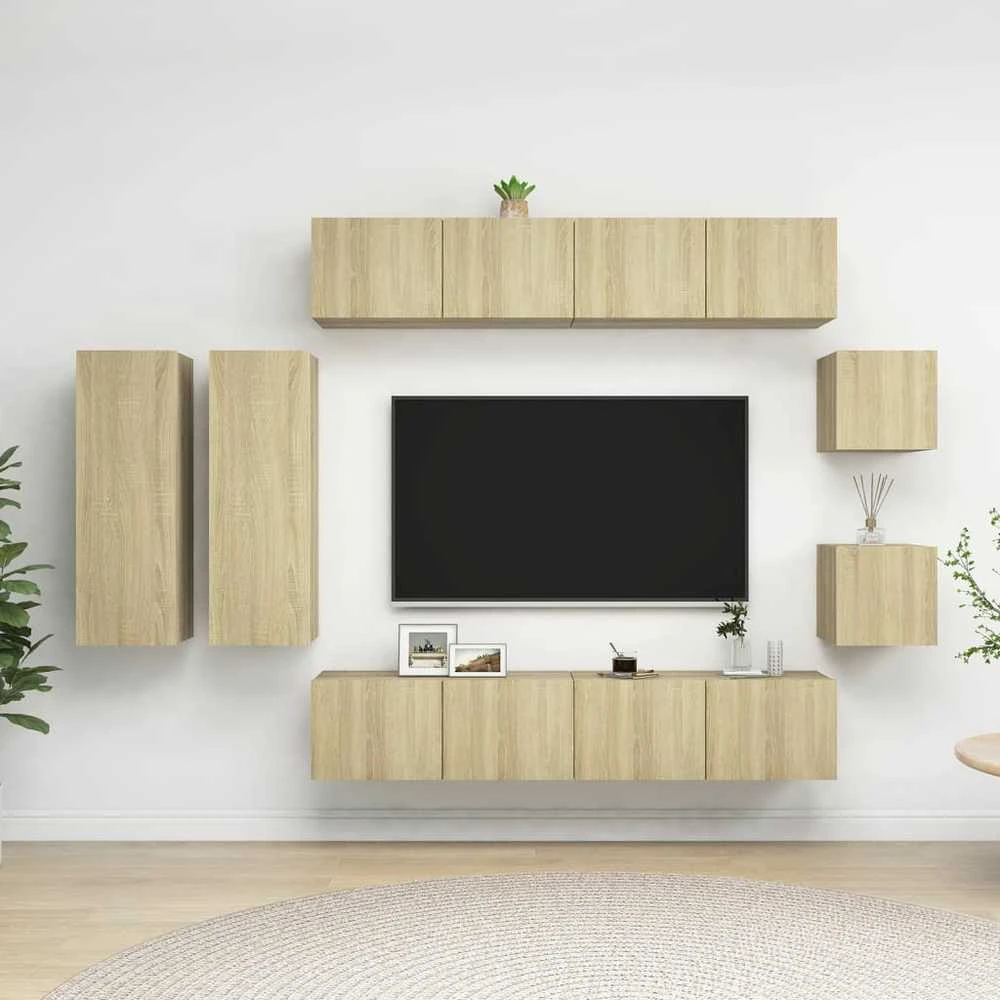 TV staliukas Televizoriaus spintelių komplektas, 8 dalių, ąžuolo, mediena
