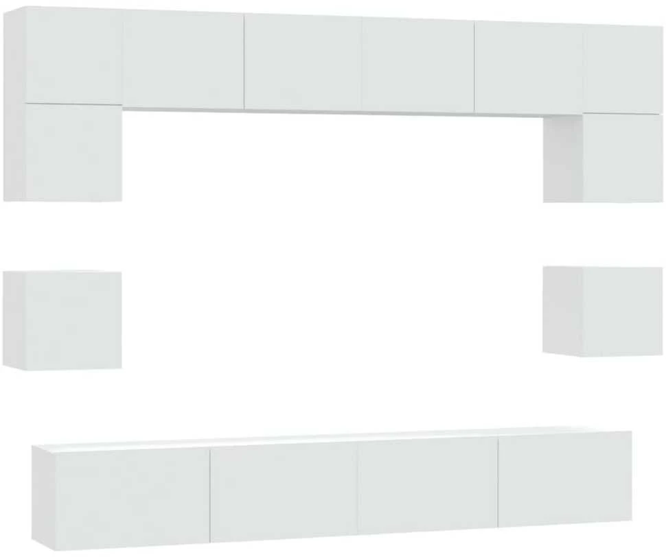 TV staliukas Televizoriaus spintelių komplektas, 8 dalių, baltas, mediena