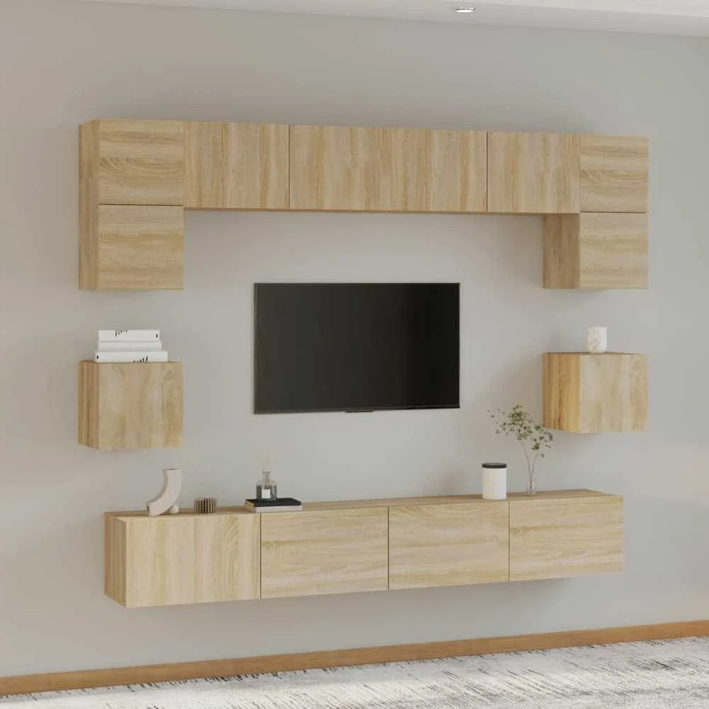 TV staliukas Televizoriaus spintelių komplektas, 8 dalių, ąžuolo, mediena