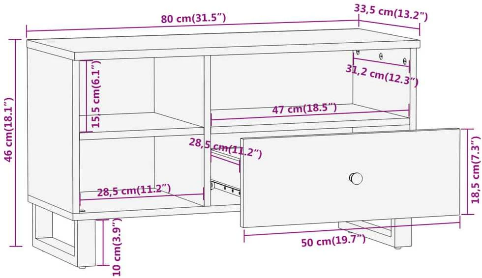 TV staliukas TV spintelė, ruda ir juoda, 80x33,5x46cm, mango masyvas