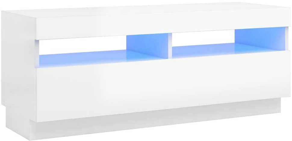TV staliukas TV spintelė su LED apšvietimu, balta, 100x35x40cm, blizgi