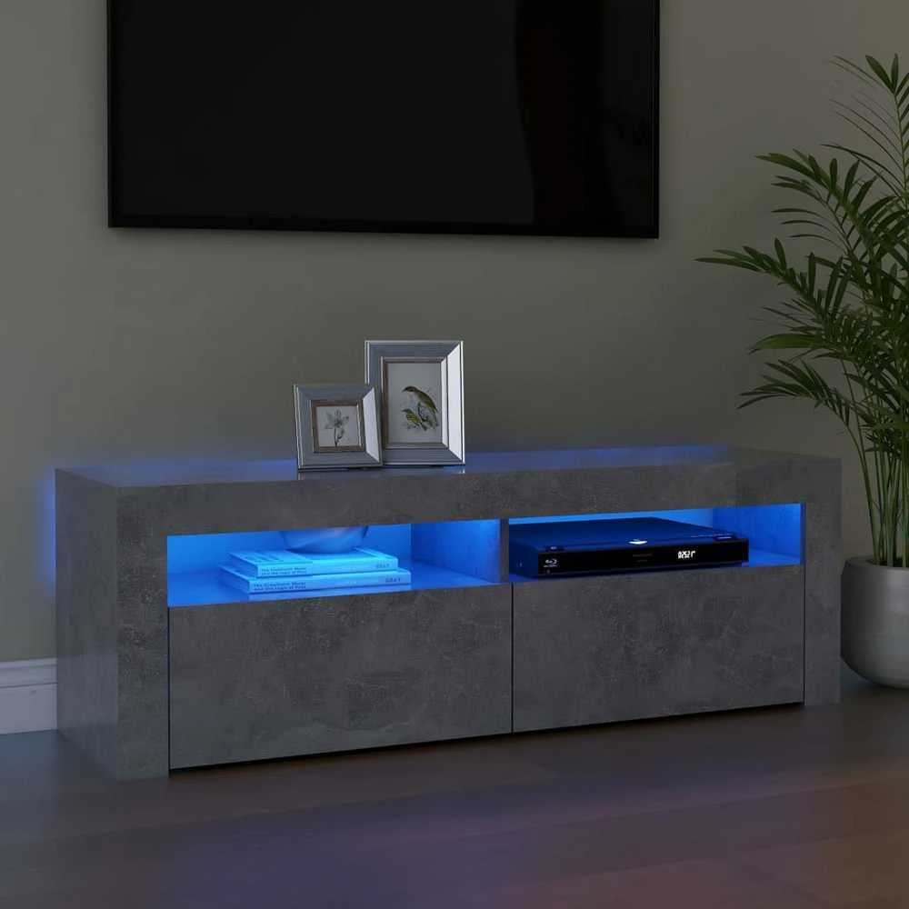 TV staliukas TV spintelė su LED apšvietimu, betono pilka, 120x35x40 cm