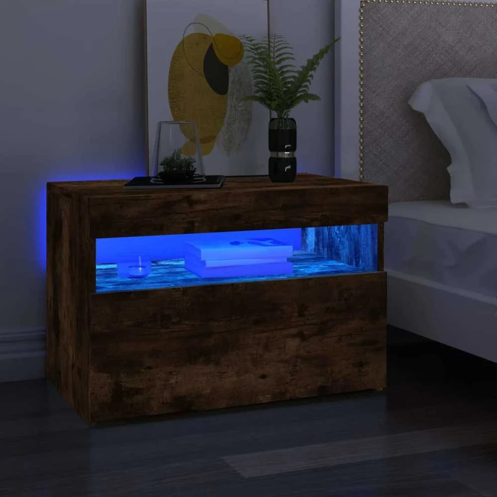 TV spintelė su LED apšvietimu, dūminio ąžuolo, 60x35x40cm
