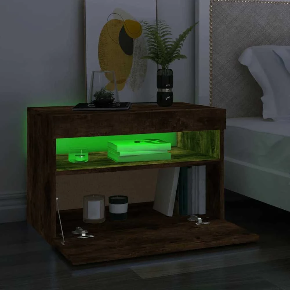 TV spintelė su LED apšvietimu, dūminio ąžuolo, 60x35x40cm