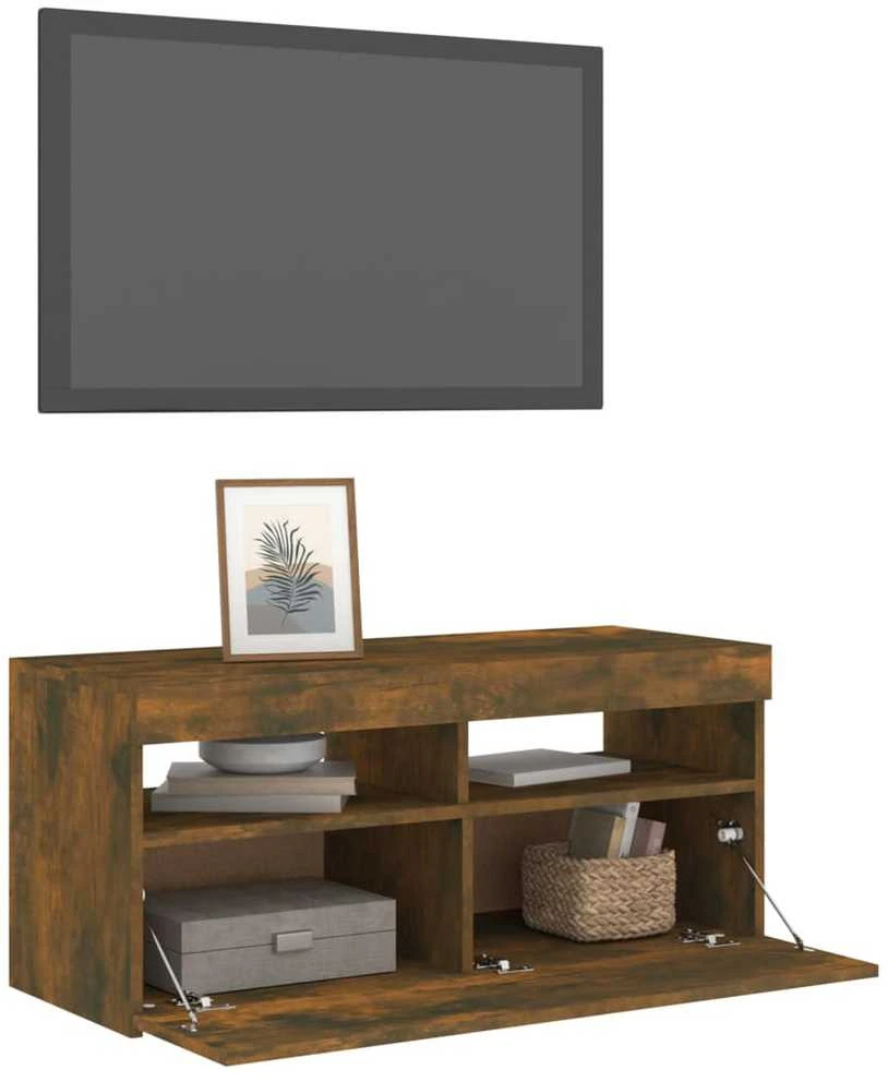 TV staliukas TV spintelė su LED apšvietimu, dūminio ąžuolo, 90x35x40cm