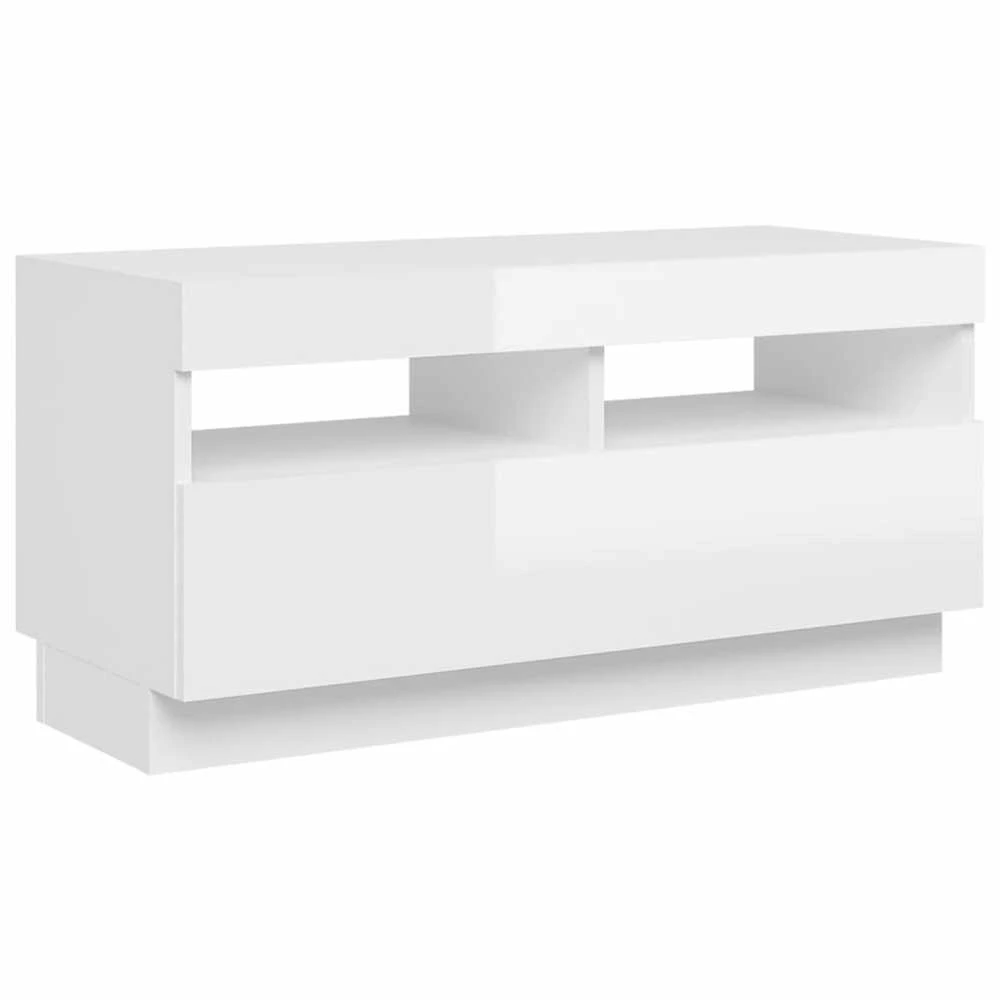 TV staliukas TV spintelė su LED apšvietimu, balta, 80x35x40cm, blizgi
