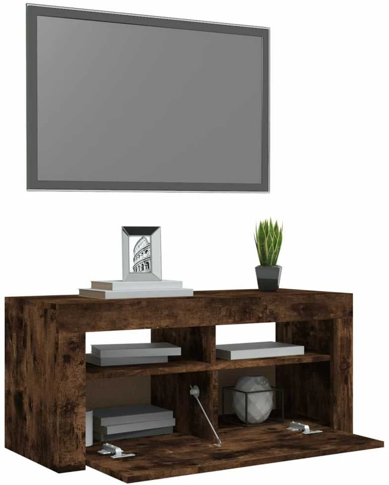 TV staliukas TV spintelė su LED apšvietimu, dūminio ąžuolo, 90x35x40cm