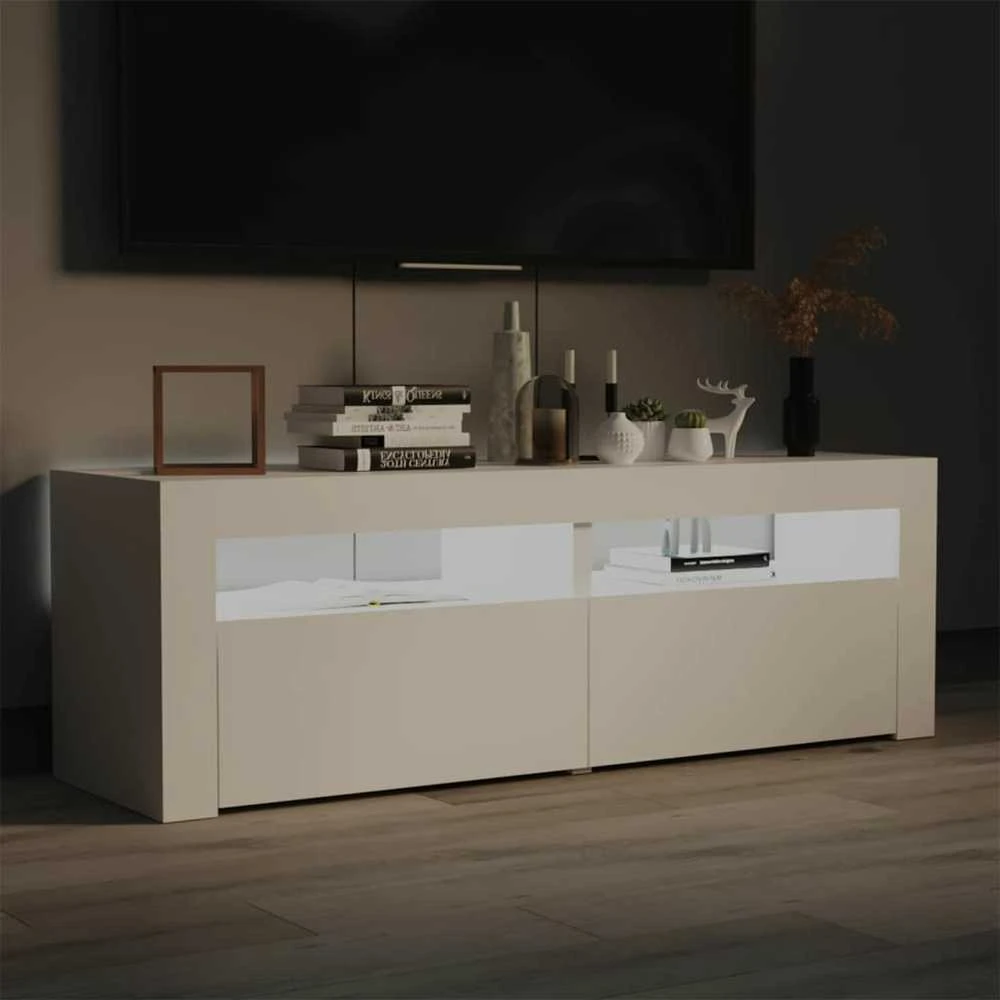 TV staliukas TV spintelė su LED apšvietimu, balta spalva, 120x35x40 cm