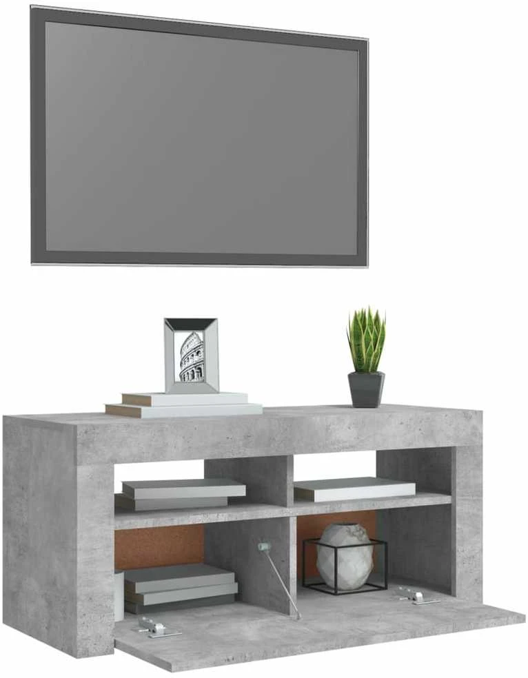 TV staliukas TV spintelė su LED apšvietimu, betono pilka, 90x35x40cm