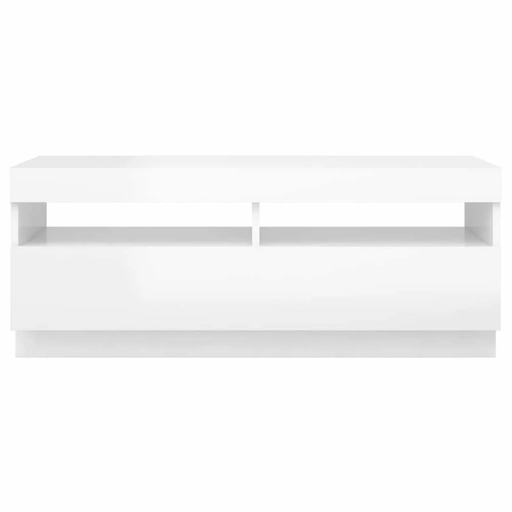 TV staliukas TV spintelė su LED apšvietimu, balta, 100x35x40cm, blizgi