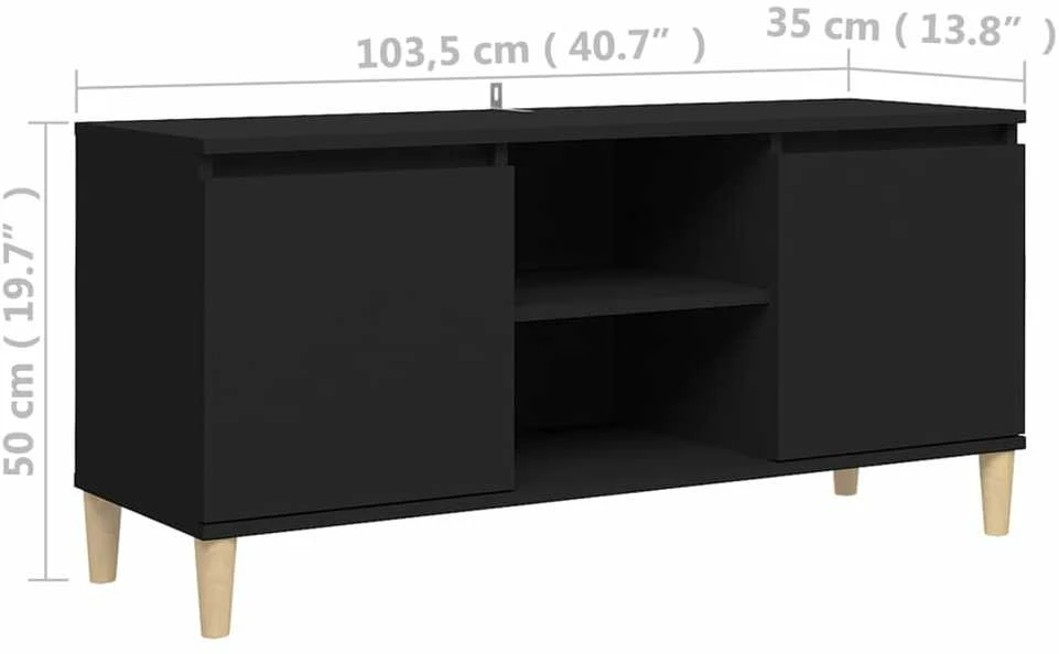 TV staliukas TV spintelė su medinėmis kojelėmis, juoda, 103,5x35x50cm