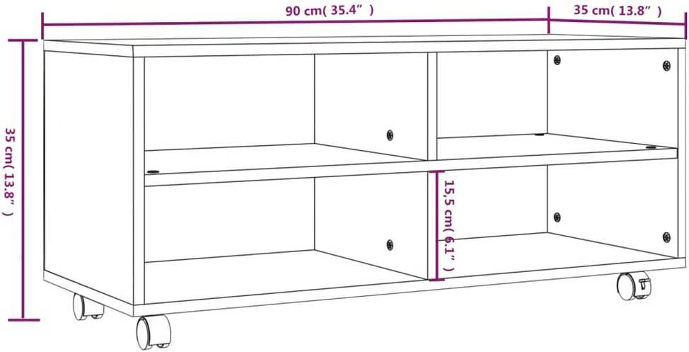 TV staliukas TV spintelė su ratukais, dūminio ąžuolo, 90x35x35cm, mediena