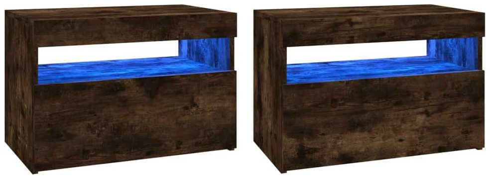 TV staliukas TV spintelės su LED, 2vnt., dūminio ąžuolo, 60x35x40cm